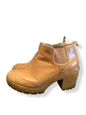 Cat Women's Boots Tan Leather Ankle Booties 8 Chunky Heel Rubber Sole